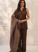 Arzul Lume Cocoa Silk Sleeveless Dhoti Set