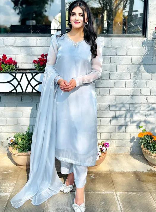 Arzul Lume Frosted Ether Blue Organza Set