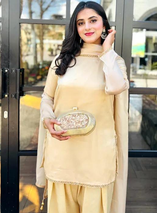 Arzul Lume Gilded Champagne Tissue-Silk Ensemble